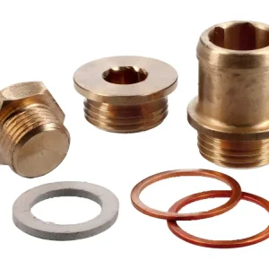 Highlight Anschlussflansch Kühlerschlauch und Verschlussstopfen Polini für Minarelli RV4-3 LC, Peugeot 103 XPLC, Clip LC, RCXLC