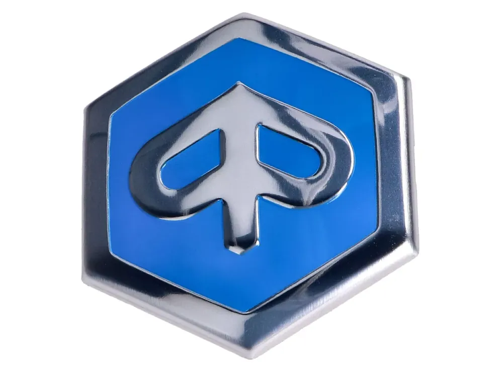 Emblem Piaggio zum Stecken 6-eckig 42x48mm für Piaggio Beverly, Carnaby, X7, X8, X10 Neuheit