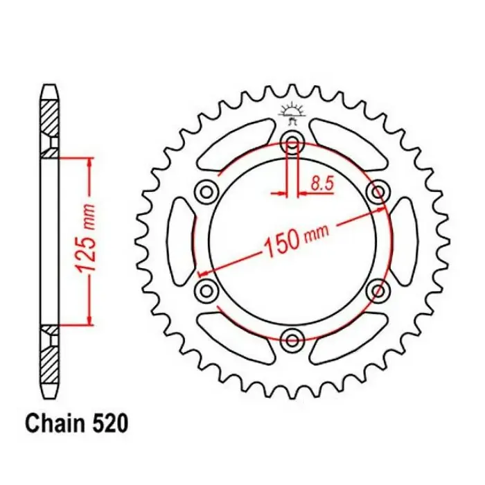 Rabatt JT Kettenrad 50Z Stahl Schwarz
