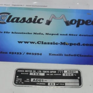 Highlight Honda MT50 AD01 Typenschild Rahmen blanco Typschild 198 NEU