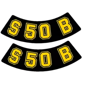 Jetzt Kaufen Schriftzug S50 B Folie / Aufkleber schwarz-gelb 2 Stück für Simson S50