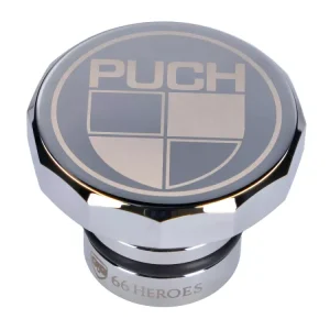 Neu Tankdeckel 66Heroes Aluminium Chrom mit Puch-Logo für Puch Maxi S, N