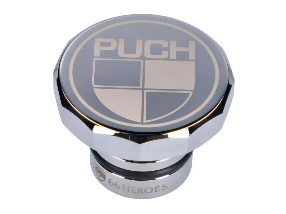 Neu Tankdeckel 66Heroes Aluminium Chrom mit Puch-Logo für Puch Maxi S, N