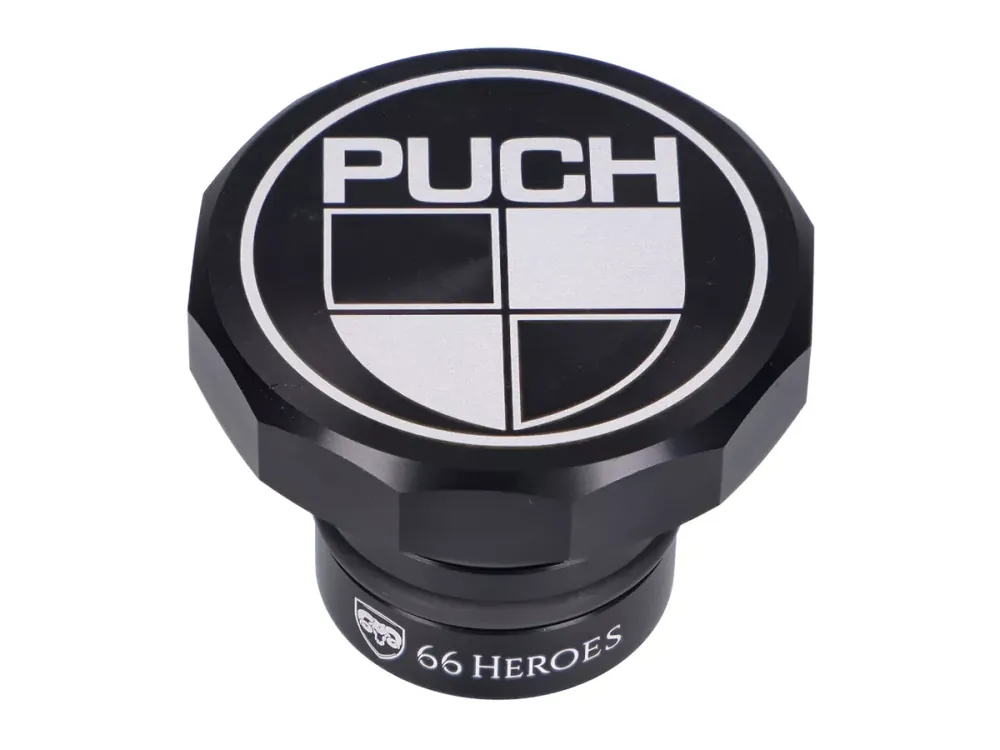 Super-Preis Tankdeckel 66Heroes Aluminium schwarz mit Puch-Logo für Puch Maxi S, N