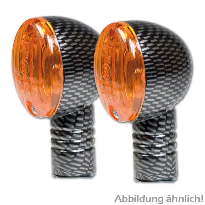 Saisonangebot Micro-Flash-Blinker Carbonlook lang gelbes Glas 12V/21W E-geprüft