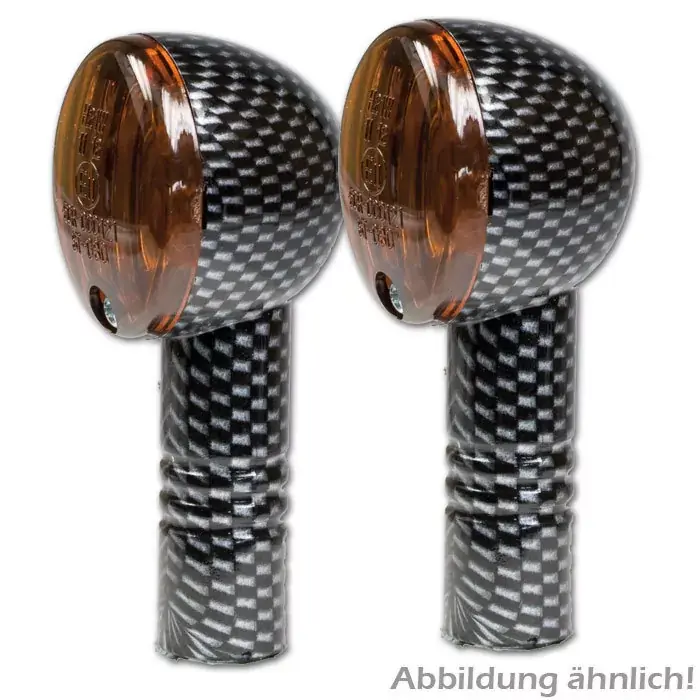 Sale Micro-Flash-Blinker im Carbonlook, kurz, dunkles Glas, 12V/21W Halogen, E-geprüft, M10