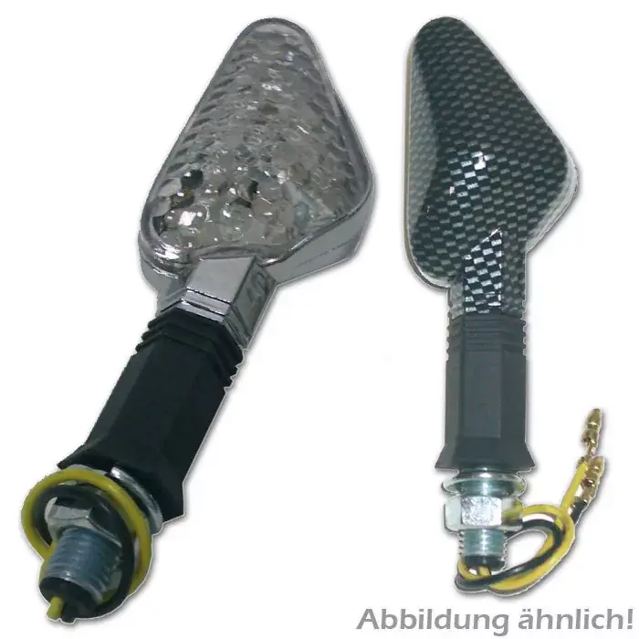 Neu LED-Blinker Trento carbonlook E-geprüft klar flexibler Gummiarm 55x30mm M10