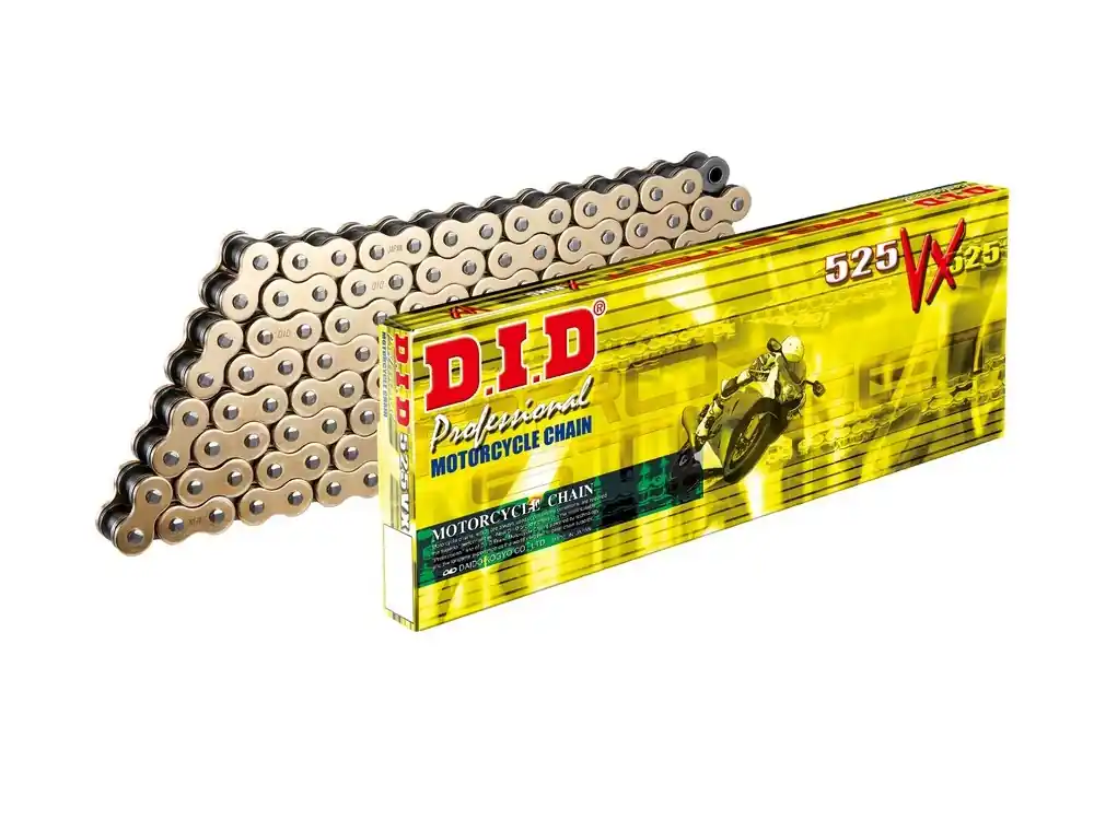 Neue Ware Kette DID Motorrad: DID525VX / DID 525 VX gold (G&B) 114 Glieder, endlose X-Ringkette