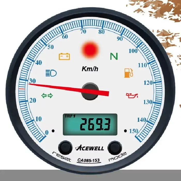 ACEWELL Analog Tacho 150 Km/h mit Digital DZM – Ring schwarz, Zifferblatt weiss, Gehäuse schwarz Kostenloser Rückversand