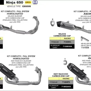 Zertifiziert ARROW VELOCE Aluminium Schwarz passend für KAWASAKI NINJA 650 24-